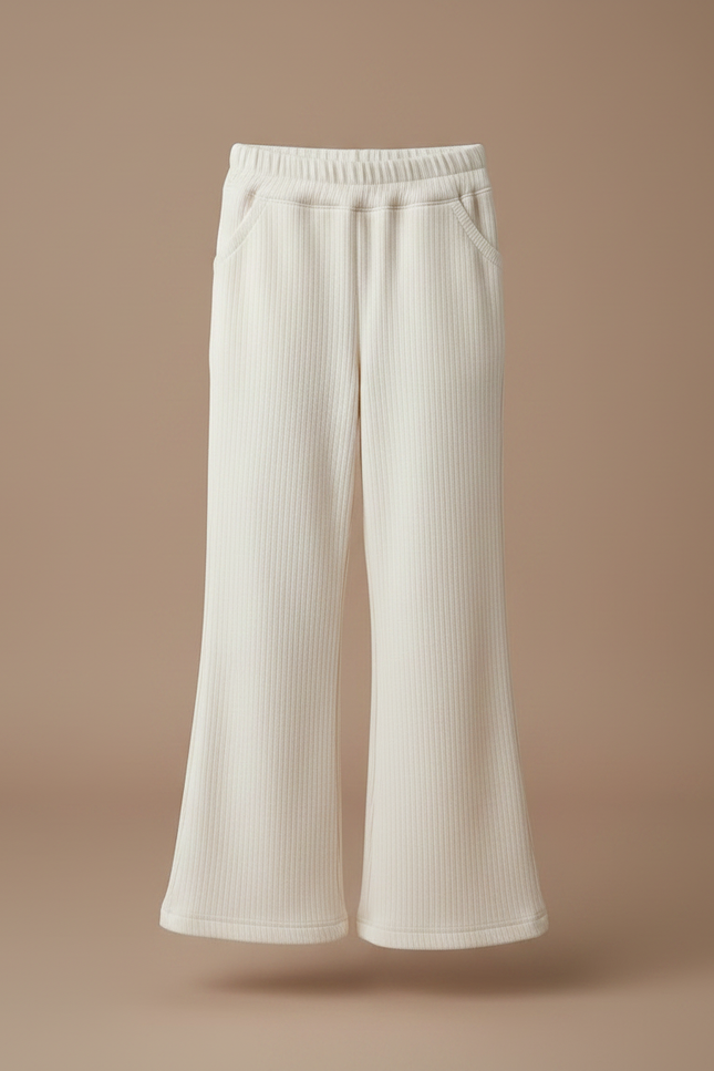 Pantalon Velours Crème Côtelé Évasé Enfant Confortable - Beige Cordé - vue 3