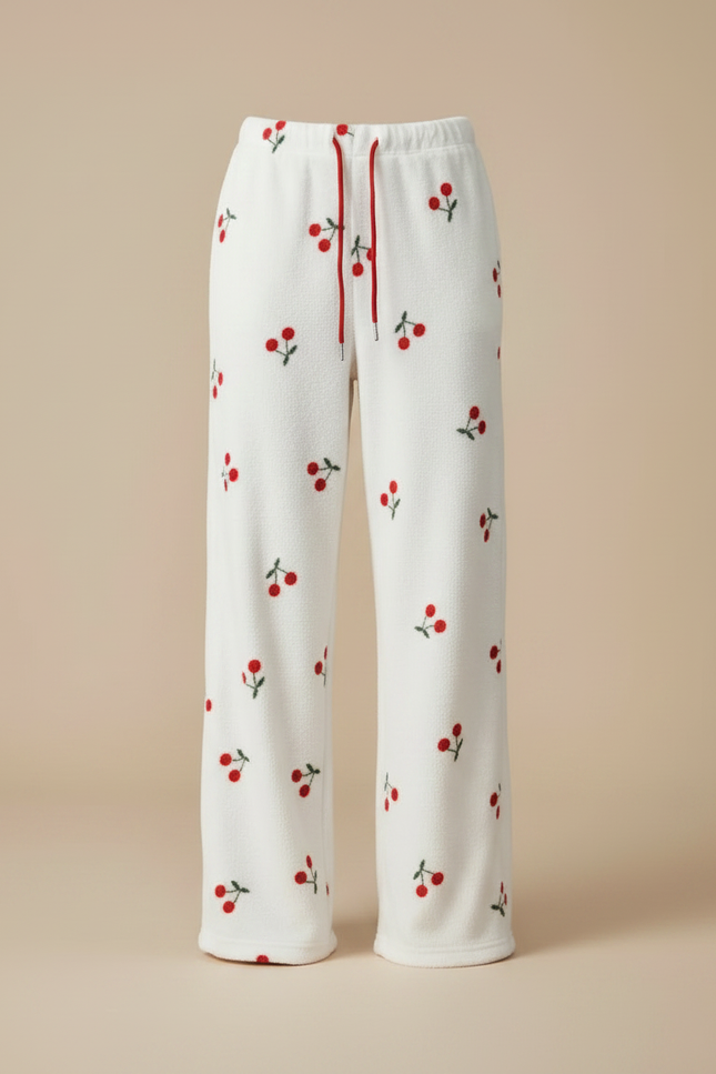 Pantalon Velours Blanc Cerises Ample Doux Femme - vue 3