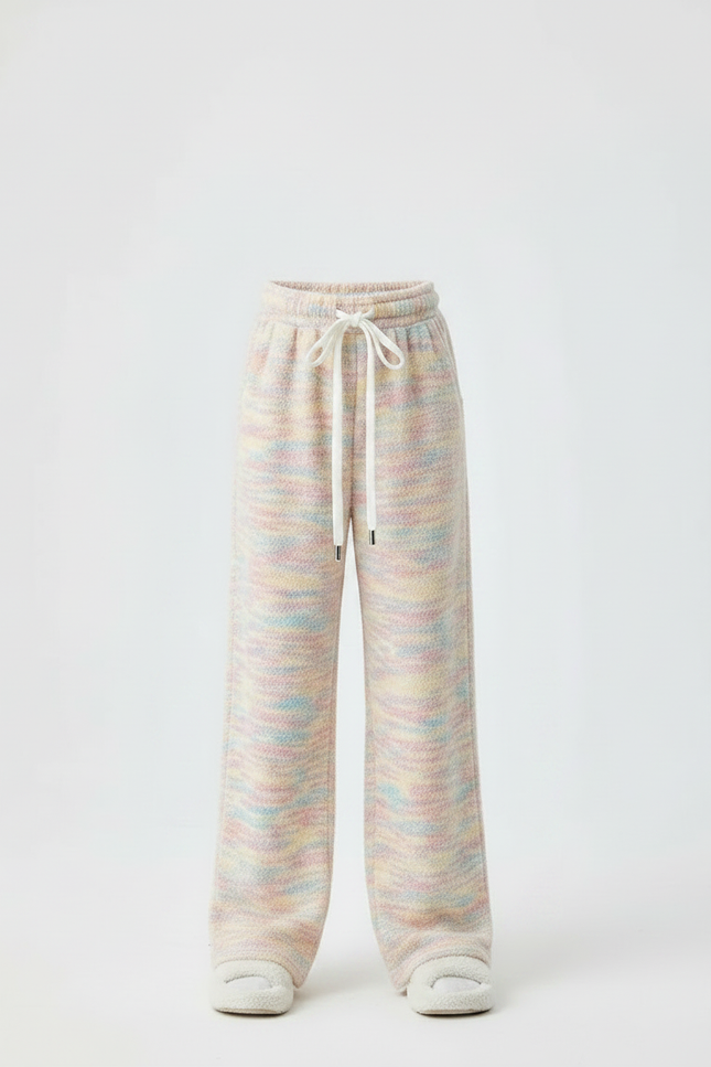 Pantalon Velours Arc-en-ciel Tricoté Ample Confortable Fille - Multicolore Maille - vue 3