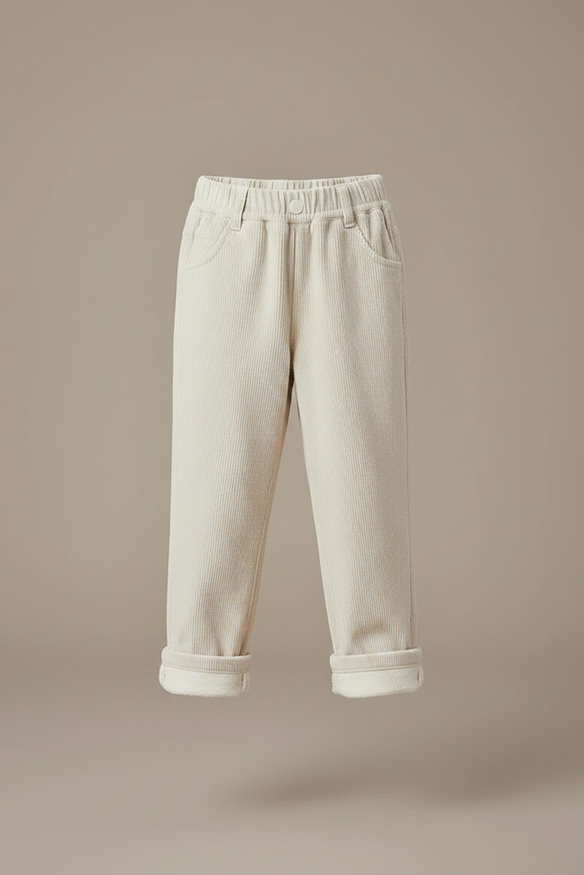 Pantalon Velours Côtelé Enfant Doublé Polaire Écru - Beige Cordé - vue 3