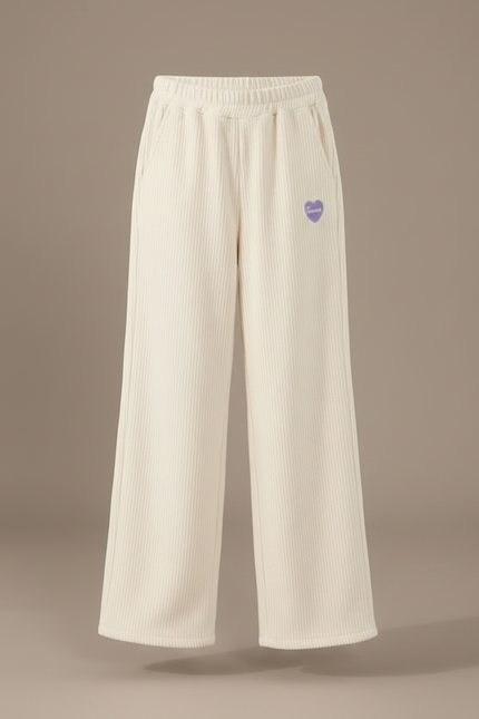 Pantalon Velours Crème Côtelé Ample Fille Décontracté - Beige Cordé - vue 3