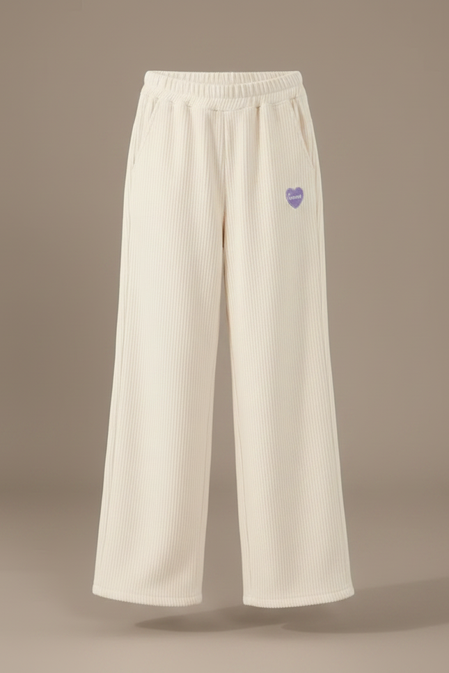 Pantalon Velours Crème Côtelé Ample Fille Décontracté - Beige Cordé - vue 3