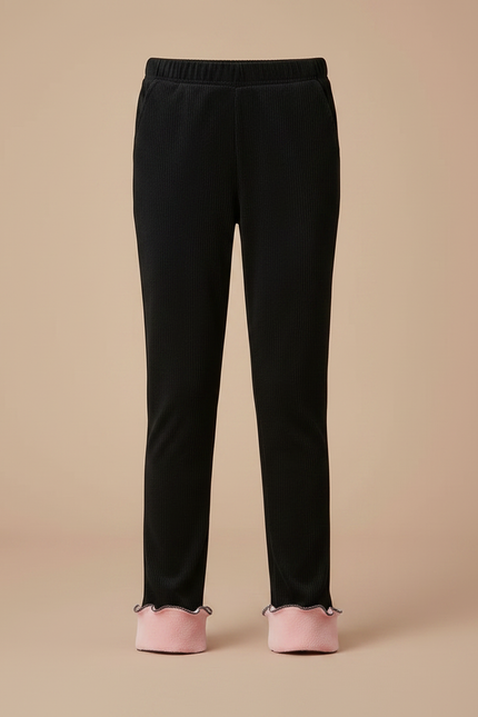 Pantalon Velours Noir Côtelé Doublé Rose Fille - Cordé - vue 3
