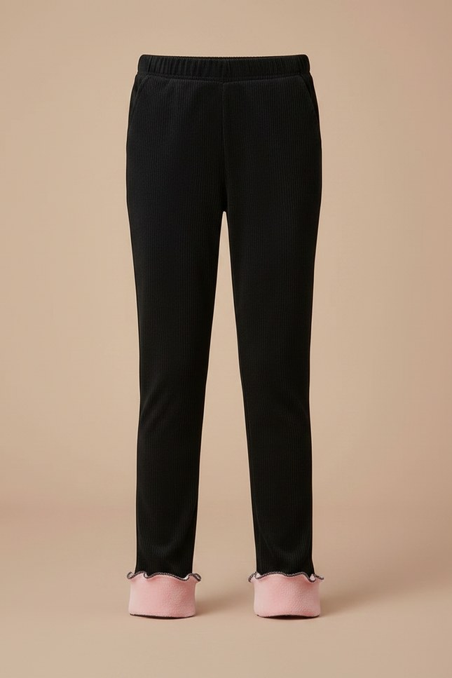 Pantalon Velours Noir Côtelé Doublé Rose Fille - Cordé - vue 3