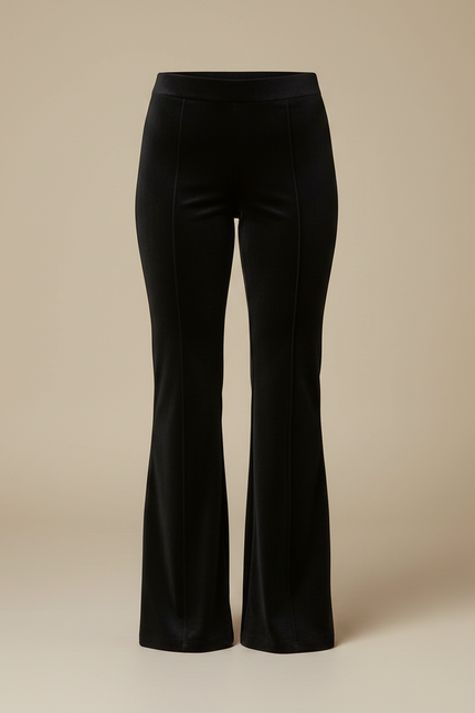 Pantalon Velours Noir Évasé Taille Haute Élégant - vue 3