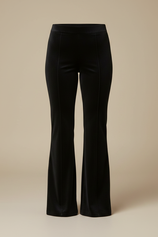 Pantalon Velours Noir Évasé Taille Haute Élégant - vue 3