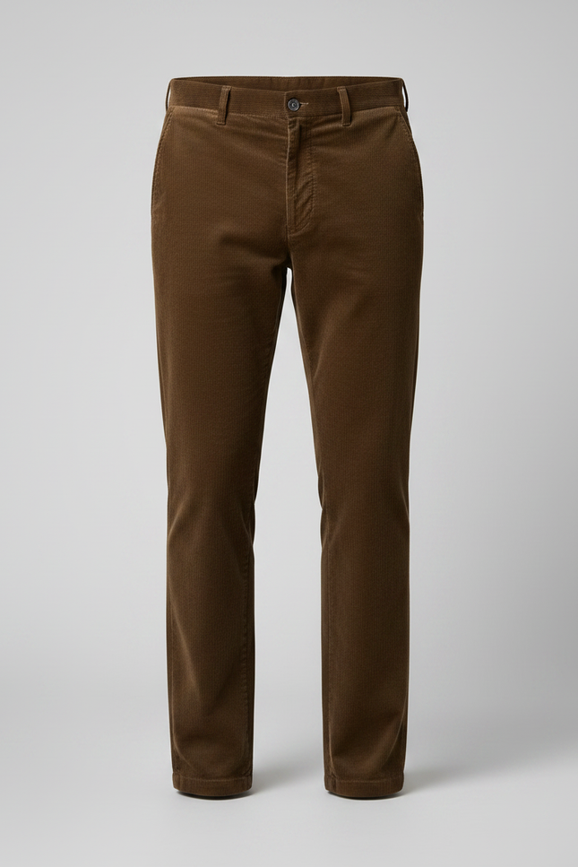 Pantalon Velours Marron Côtelé Coupe Droite Homme Élégant - Cordé - vue 3