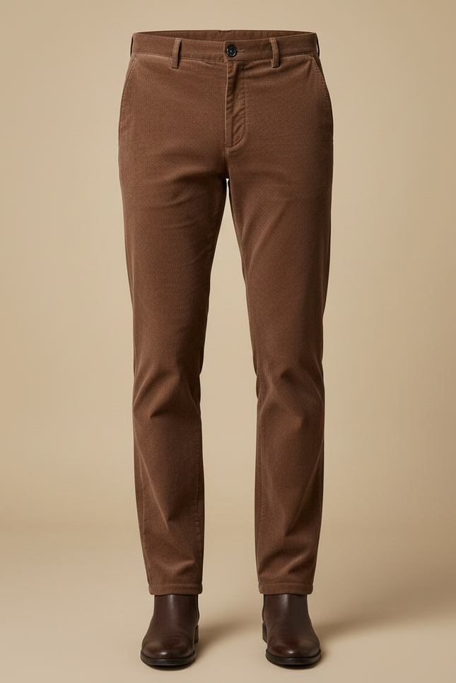 Pantalon Velours Côtelé Marron Droit Élégant Homme - Cordé - vue 3