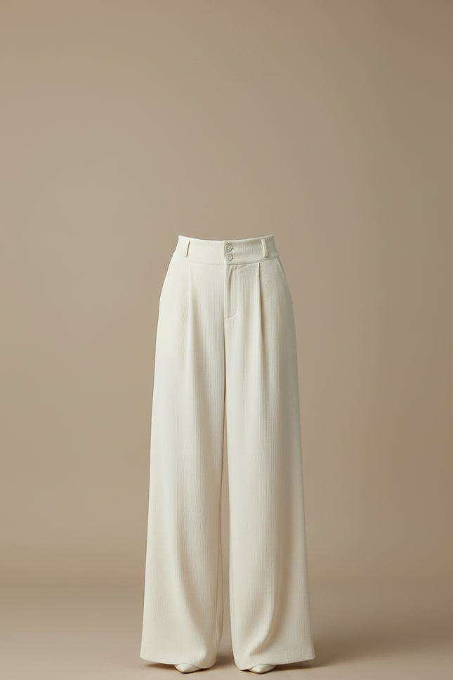 Pantalon Velours Crème Ample Fluide Élégant Femme - Beige - vue 3