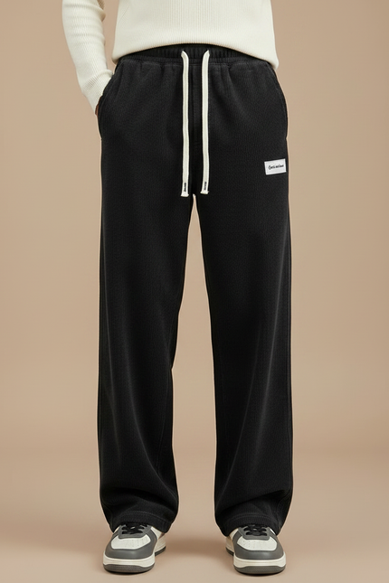 Pantalon Velours Noir Côtelé Ample Décontracté Homme - vue 3