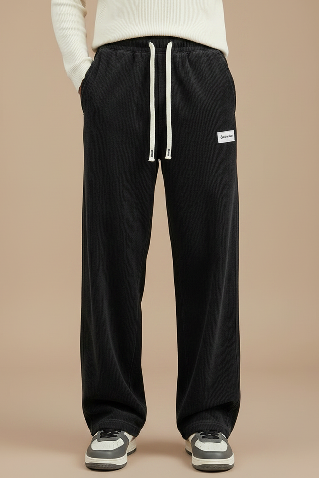 Pantalon Velours Noir Côtelé Ample Décontracté Homme - vue 3