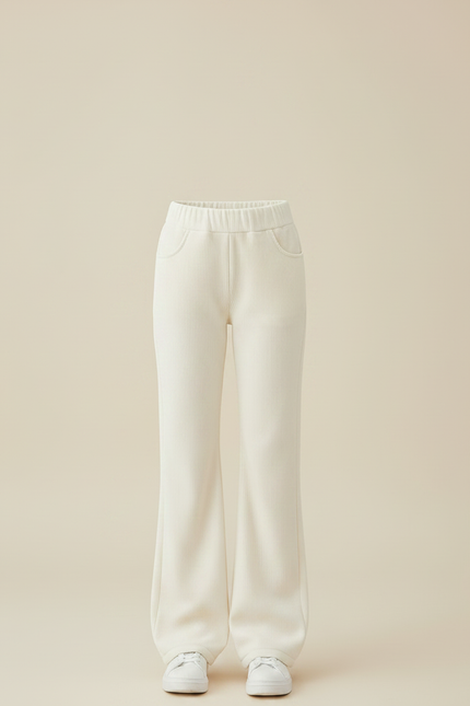 Pantalon Velours Crème Côtelé Évasé Confortable Fille - Beige Cordé - vue 3