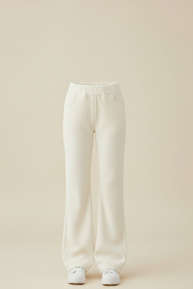 Pantalon Velours Crème Côtelé Évasé Confortable Fille - Beige Cordé - vue 3