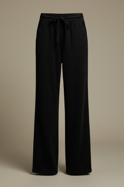 Pantalon Velours Noir Côtelé Large Taille Haute Fluide - Cordé - vue 3