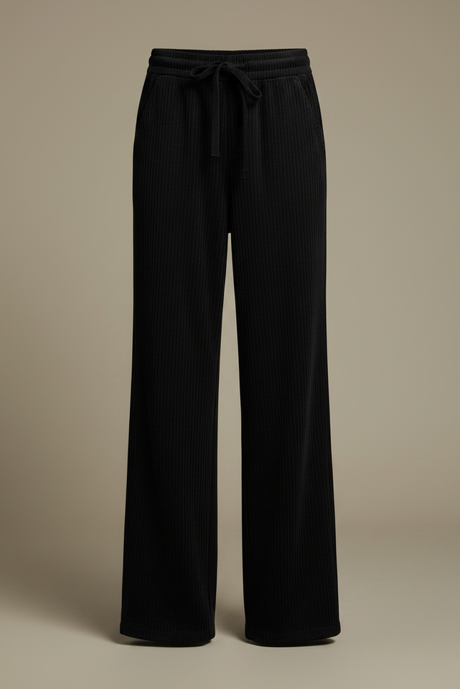 Pantalon Velours Noir Côtelé Large Taille Haute Fluide - Cordé - vue 3
