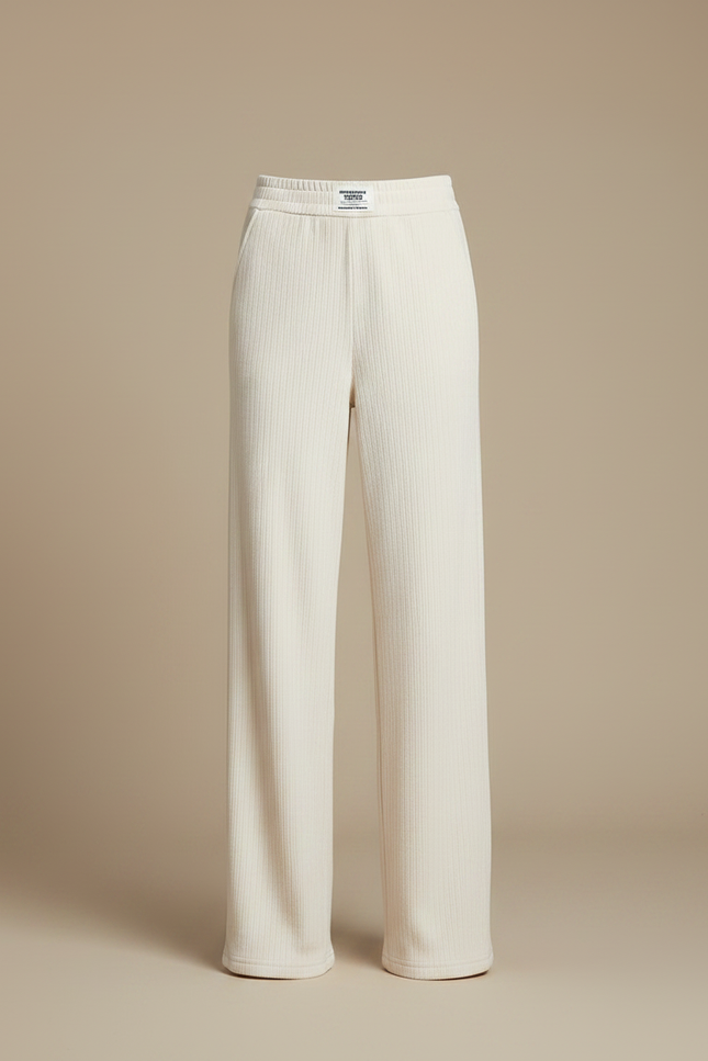 Pantalon Velours Côtelé Crème Ample Décontracté Élégant - Beige - vue 3