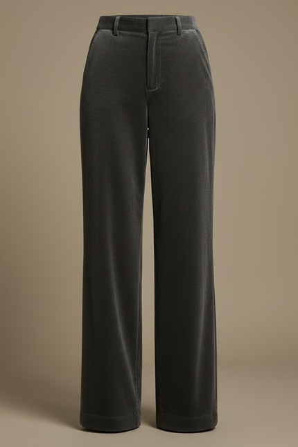 Pantalon Velours Gris Côtelé Ample Élégant Décontracté - Cordé - vue 3