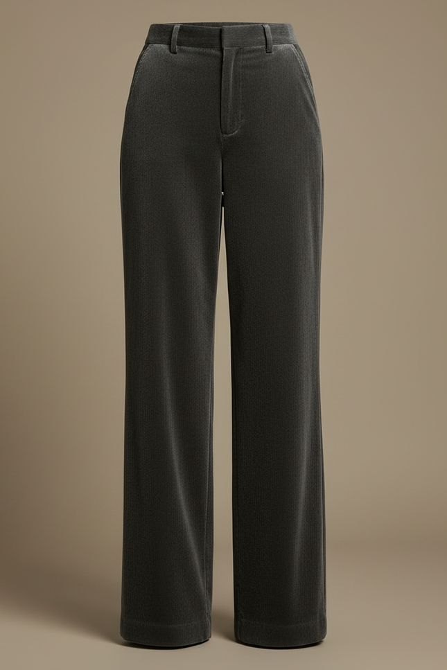 Pantalon Velours Gris Côtelé Ample Élégant Décontracté - Cordé - vue 3