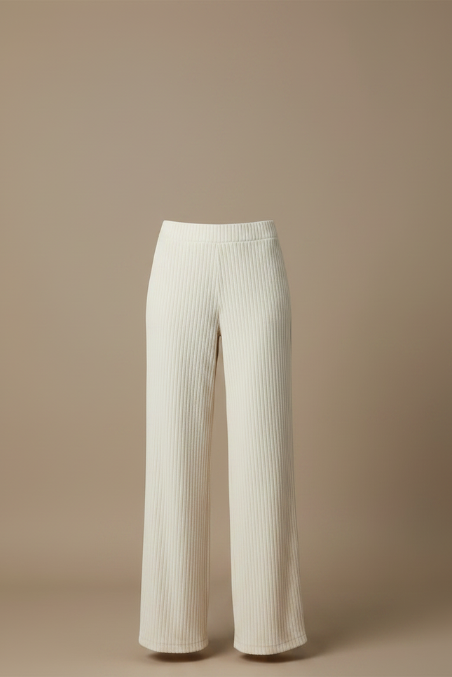 Pantalon Velours Crème Ample Côtelé Décontracté Femme - Beige Cordé - vue 3