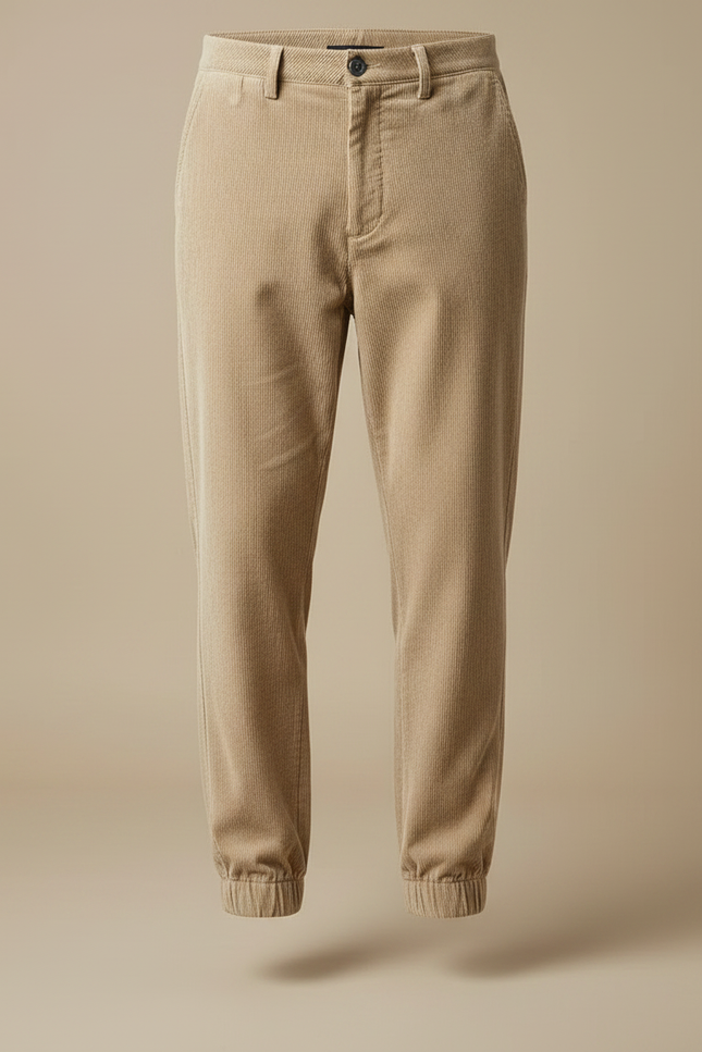 Pantalon Velours Côtelé Beige Jogger Homme Décontracté - Cordé - vue 3