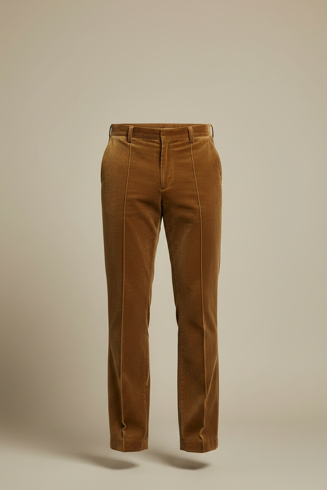 Pantalon Velours Marron Coupe Droite Élégant Homme - Cordé - vue 3