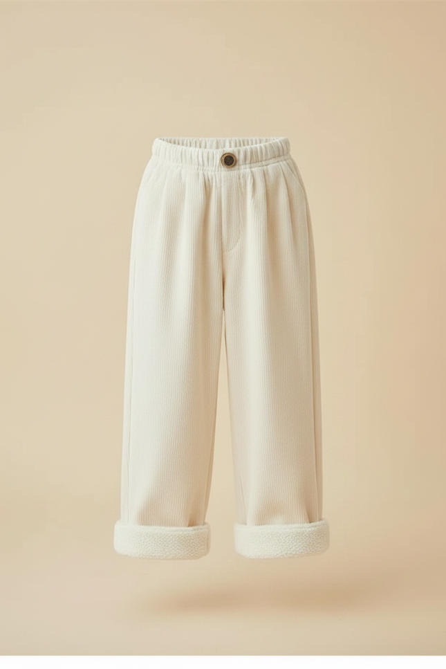 Pantalon Velours Crème Ample Doublé Chaud Enfant - Beige - vue 3