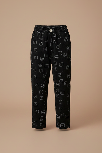 Pantalon Velours Noir Imprimé Décontracté Enfant Doux - Cordé - vue 3
