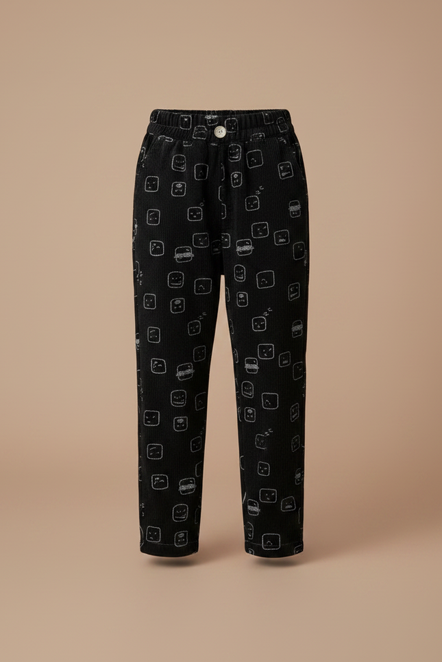 Pantalon Velours Noir Imprimé Décontracté Enfant Doux - Cordé - vue 3