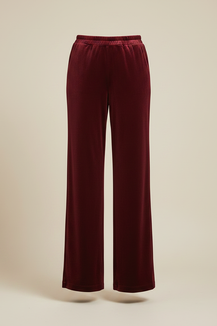 Pantalon Velours Bordeaux Ample Fluide Élégant Femme - vue 3