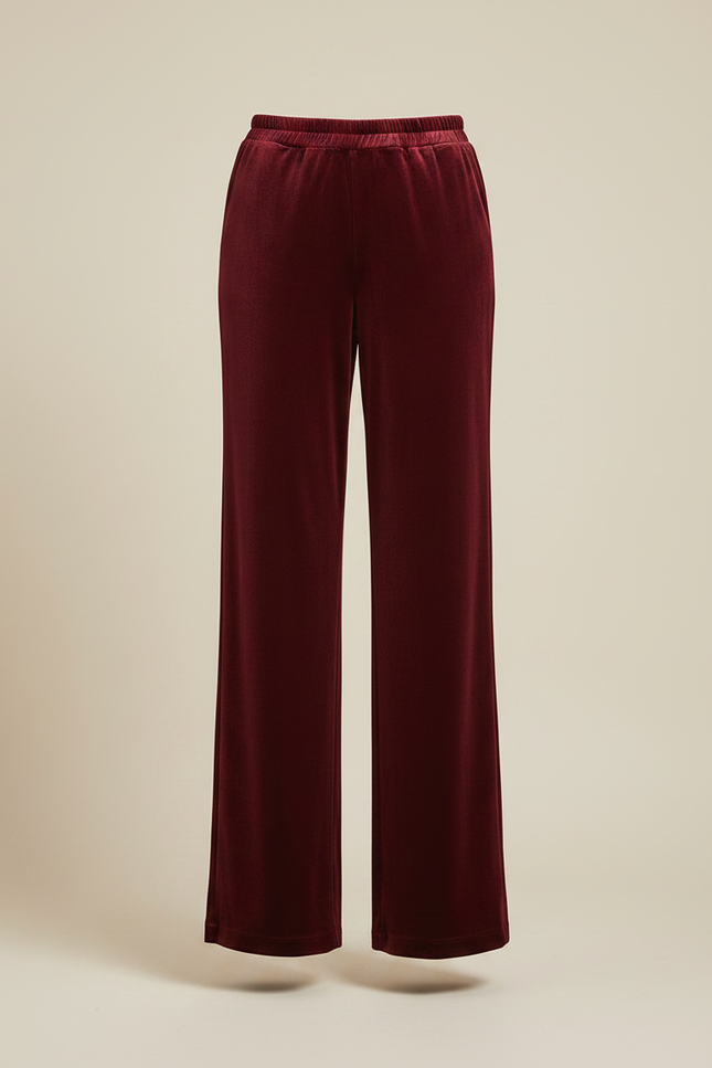 Pantalon Velours Bordeaux Ample Fluide Élégant Femme - vue 3