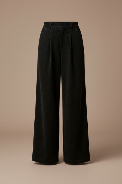 Pantalon Velours Noir Ample Taille Haute Élégant - vue 3