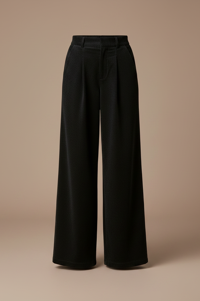 Pantalon Velours Noir Ample Taille Haute Élégant - vue 3