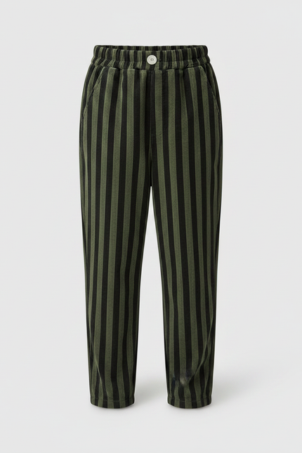 Pantalon Velours Rayé Vert Noir Ample Enfant - Kaki Cordé - vue 3