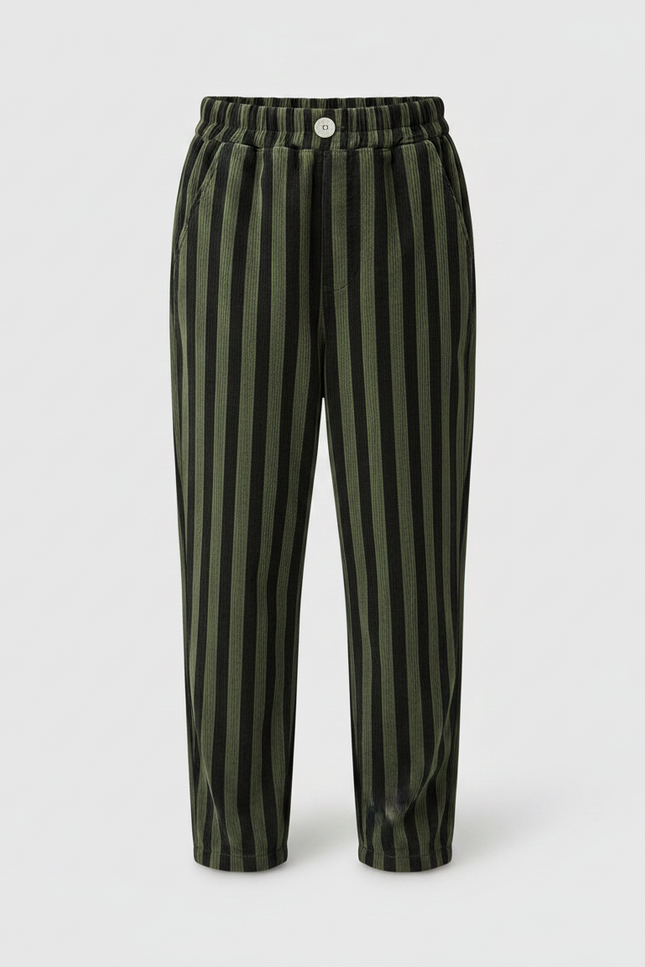 Pantalon Velours Rayé Vert Noir Ample Enfant - Kaki Cordé - vue 3
