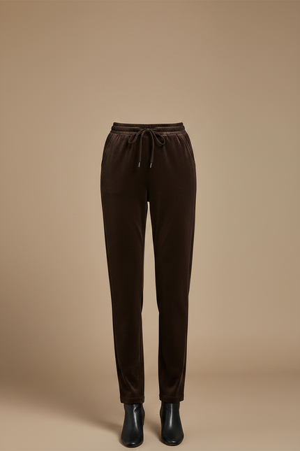 Pantalon Velours Marron Droit Cordon Élastique Femme - vue 3