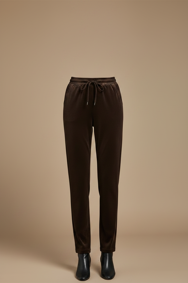 Pantalon Velours Marron Droit Cordon Élastique Femme - vue 3
