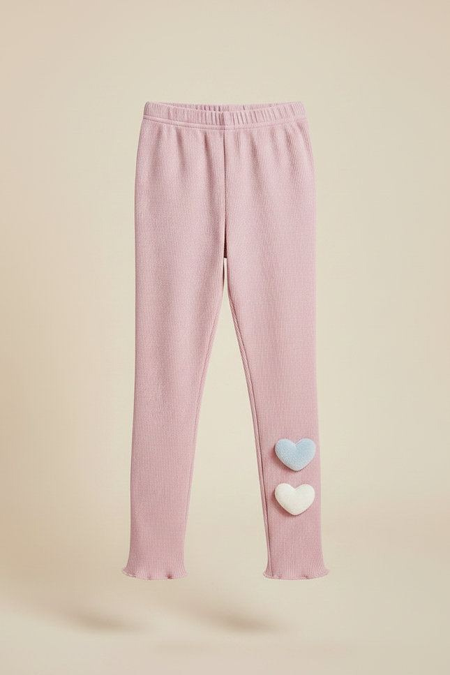 Pantalon Velours Rose Côtelé Slim Cœurs Enfant - vue 3