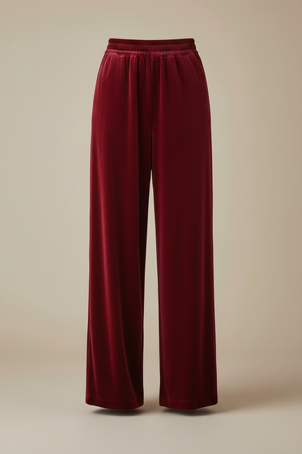 Pantalon Velours Rouge Large Confortable Femme - Bordeaux - vue 3