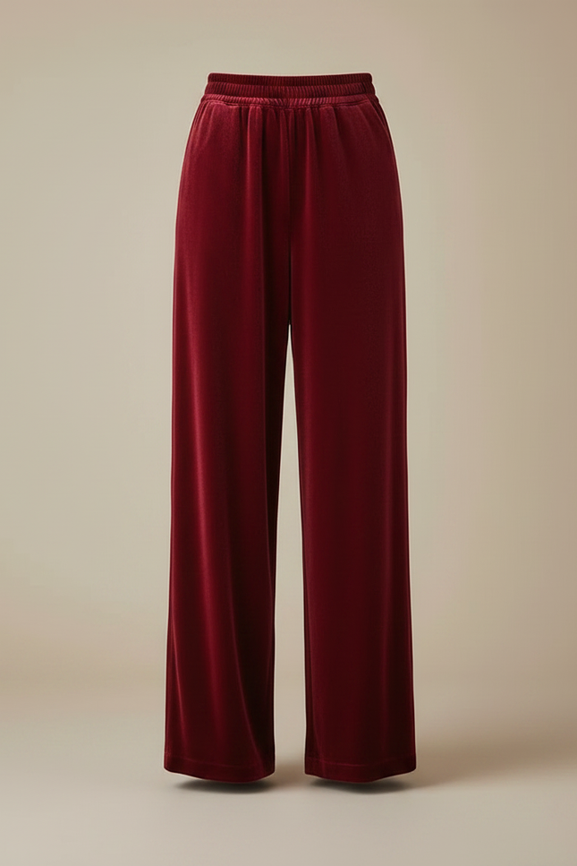 Pantalon Velours Rouge Large Confortable Femme - Bordeaux - vue 3