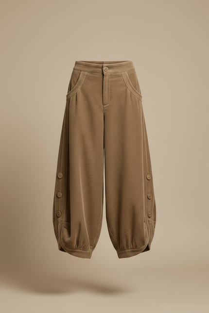 Pantalon Velours Côtelé Marron Ample Vintage Femme - Cordé - vue 3