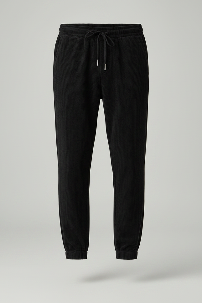 Pantalon Velours Côtelé Noir Décontracté Homme Cordon - vue 3