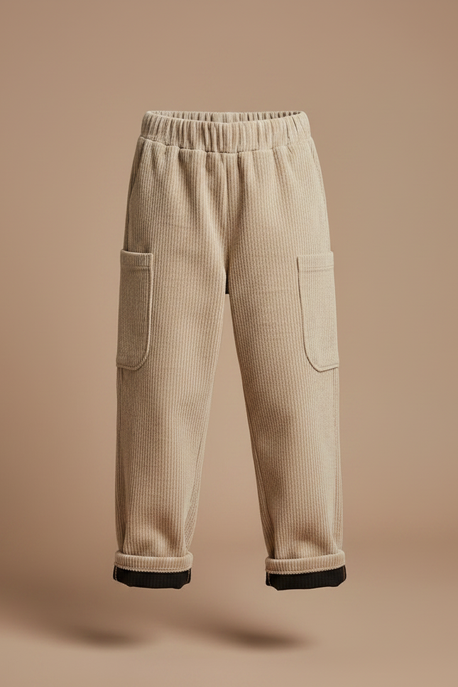 Pantalon Velours Côtelé Beige Ample Élastique Enfant - Cordé - vue 3