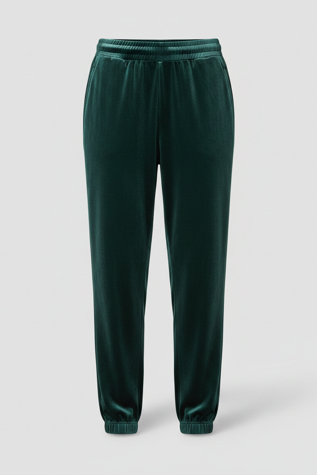 Pantalon Velours Vert Émeraude Ample Élastiqué Décontracté Femme - vue 3