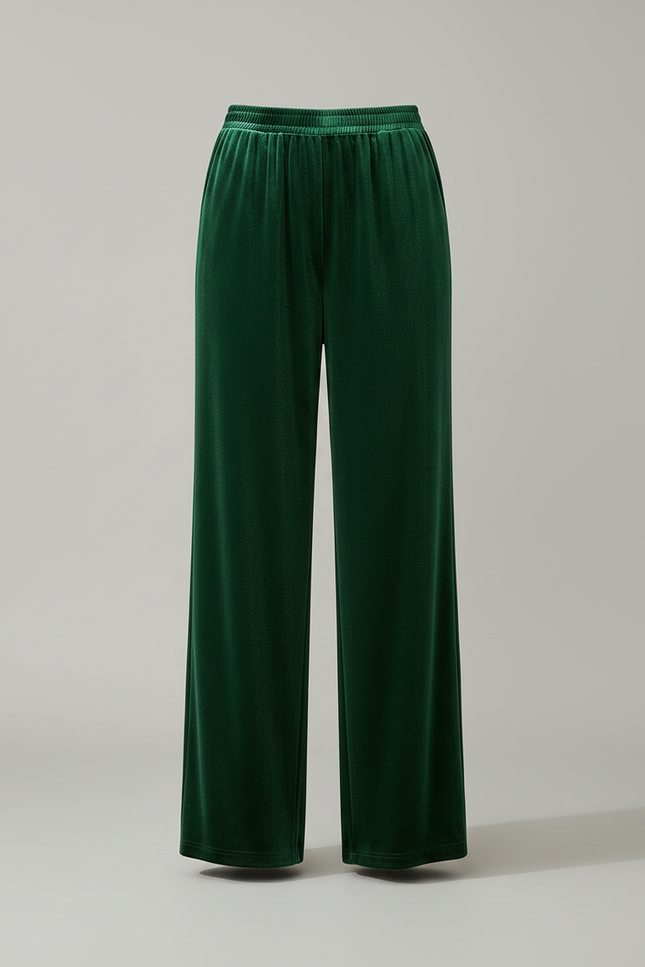 Pantalon Velours Vert Émeraude Ample Fluide Femme - vue 3