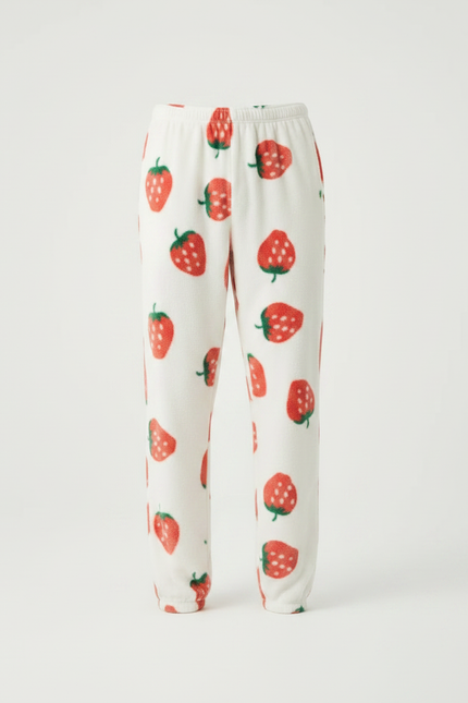 Pantalon Velours Blanc Fraises Ample Doux Homme - Imprimé Molleton - vue 3