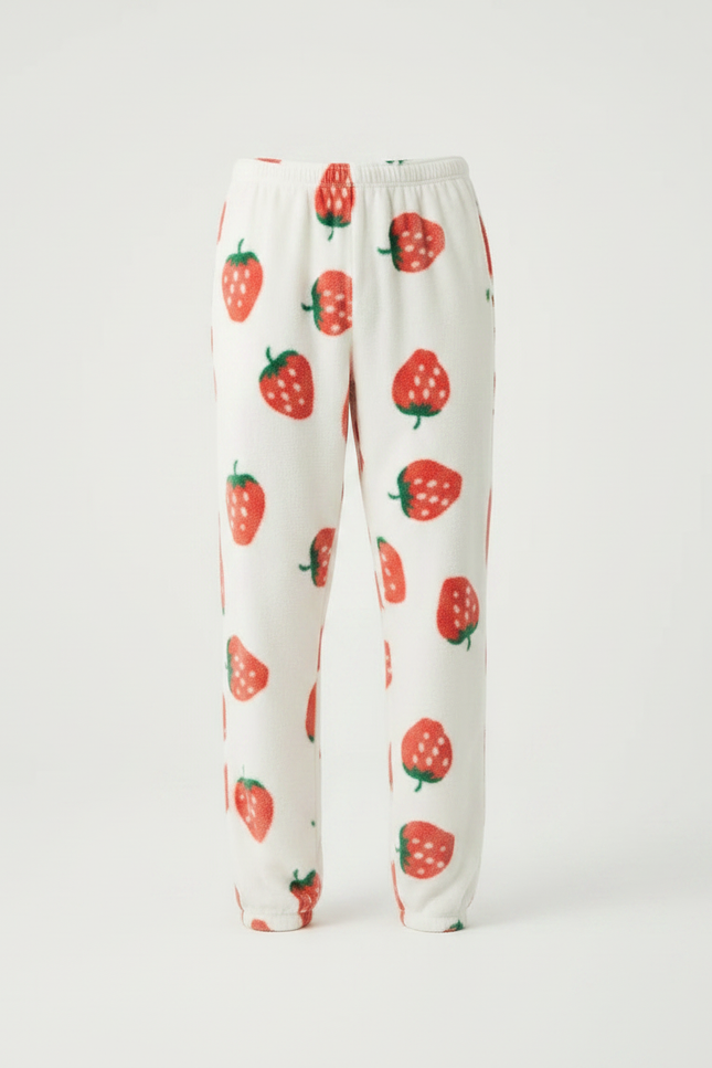 Pantalon Velours Blanc Fraises Ample Doux Homme - Imprimé Molleton - vue 3