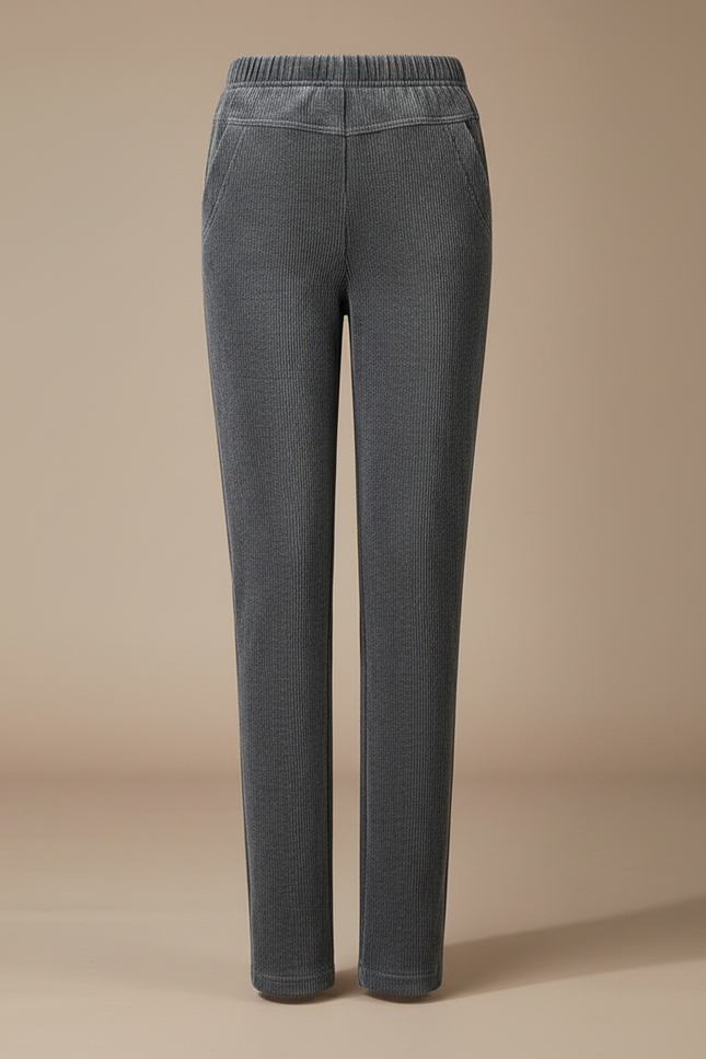 Pantalon Velours Côtelé Droit Gris Élastique Femme Hiver - Cordé - vue 3