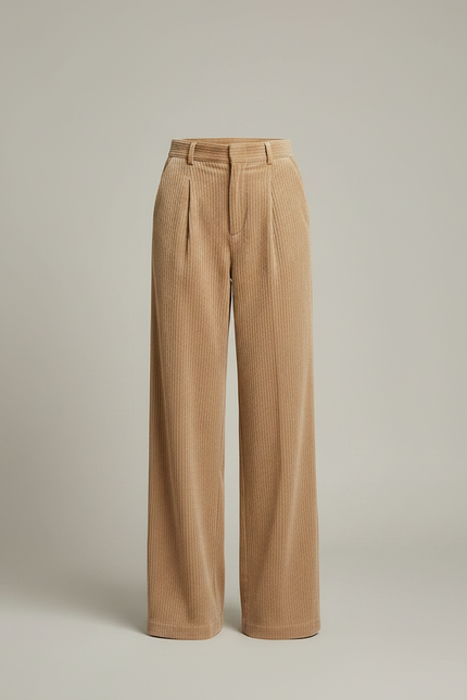 Pantalon Velour Cotelé Femme Beige - Camel Cordé - vue 3