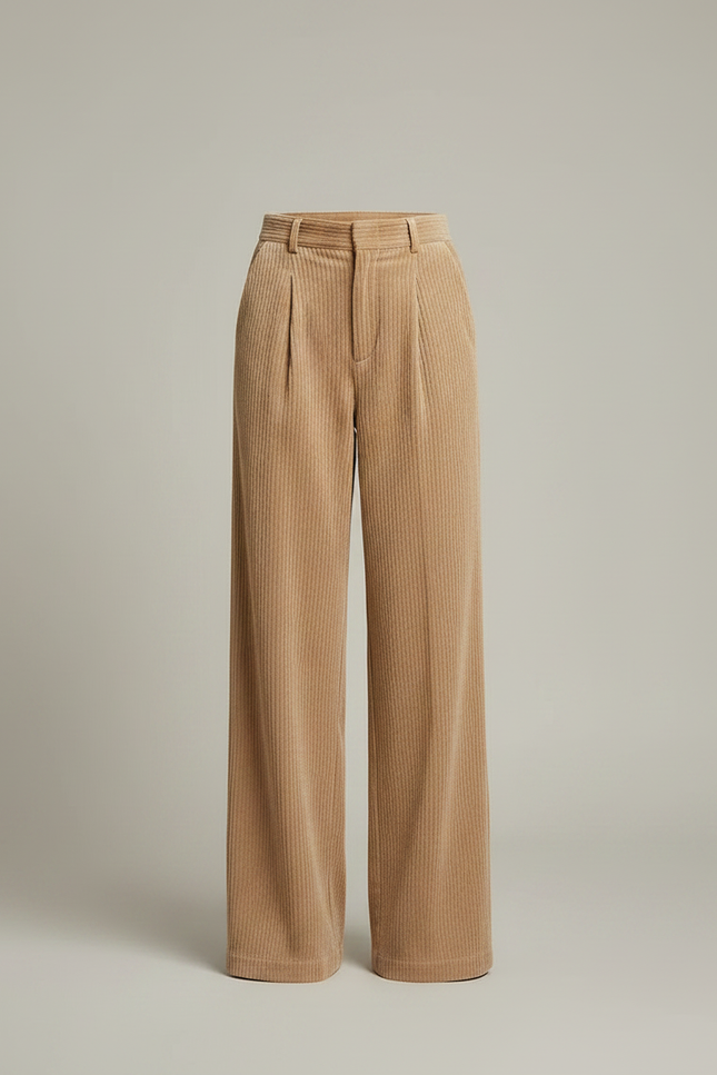Pantalon Velour Cotelé Femme Beige - Camel Cordé - vue 3