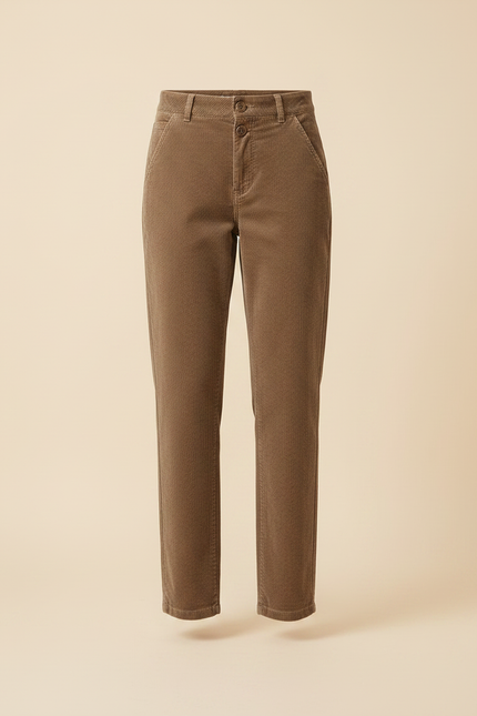 Pantalon Velours Côtelé Marron Taille Haute Femme - Cordé - vue 3